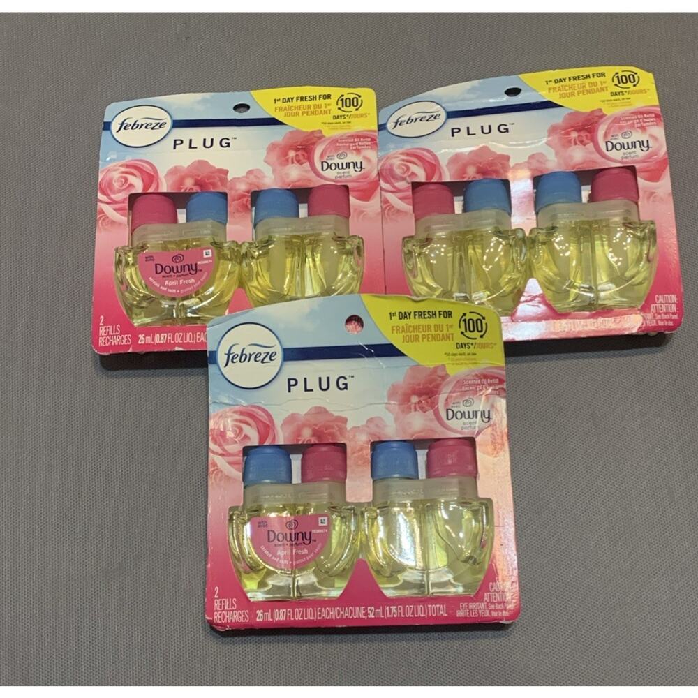 3 Febreze Odor-Fighting Plug Air Freshener Refill Downy April Fresh -2pk